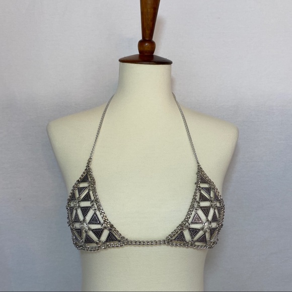 Sexy Antiqued Metal Triangular Hollowed Out Bra Harness - Picture 11 of 15